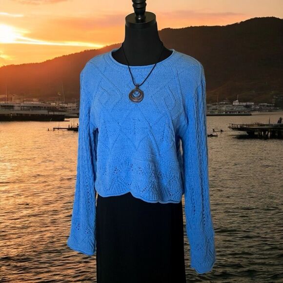 Hazel Moon Sweater Cropped Chenille Vivid Blue Size Large - Picture 1 of 12